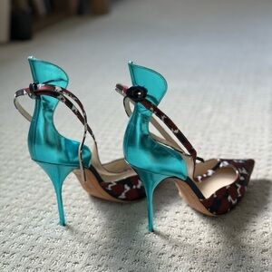 Sophia Webster Turquoise and Leopard Print Heels